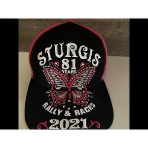 Rally & Races 2021 Sturgis 81 Years Adjustable Hat Pink Black White GUC